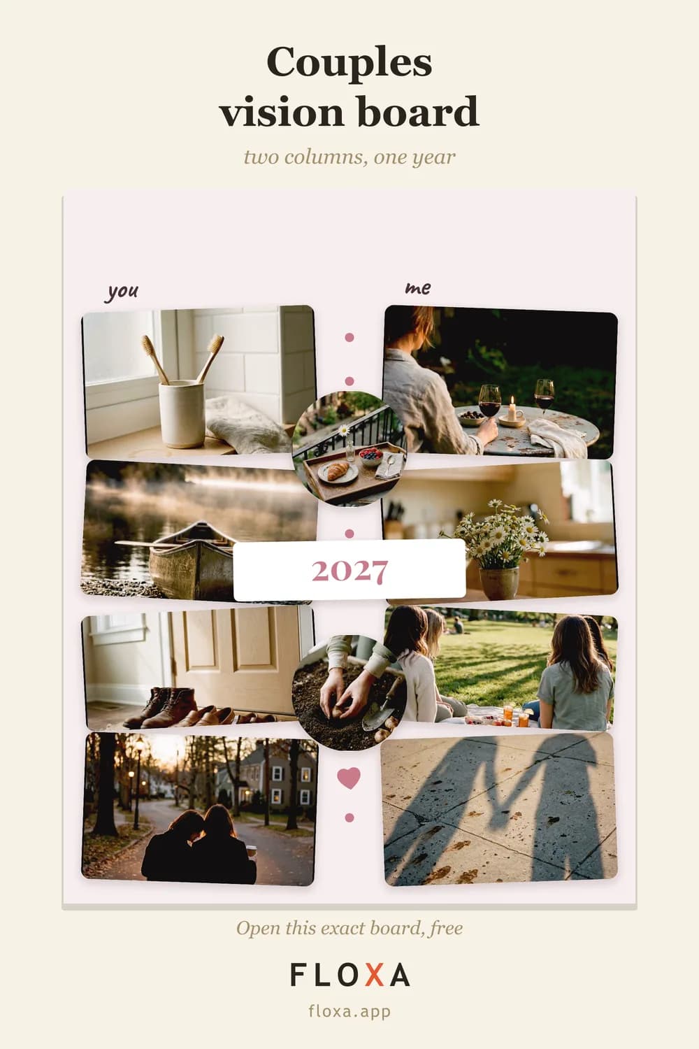 wedding vision board example in a two of us layout with two columns and the date in the middle