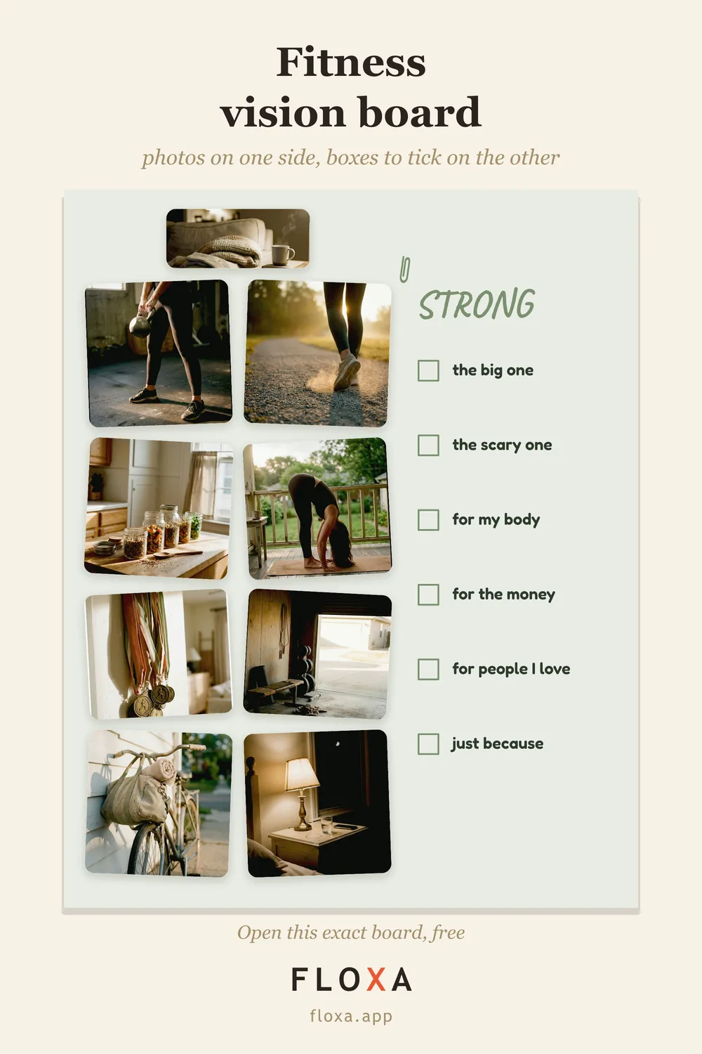 layout de checklist de metas para vision board de otoño con fotos de un lado y casillas para tildar