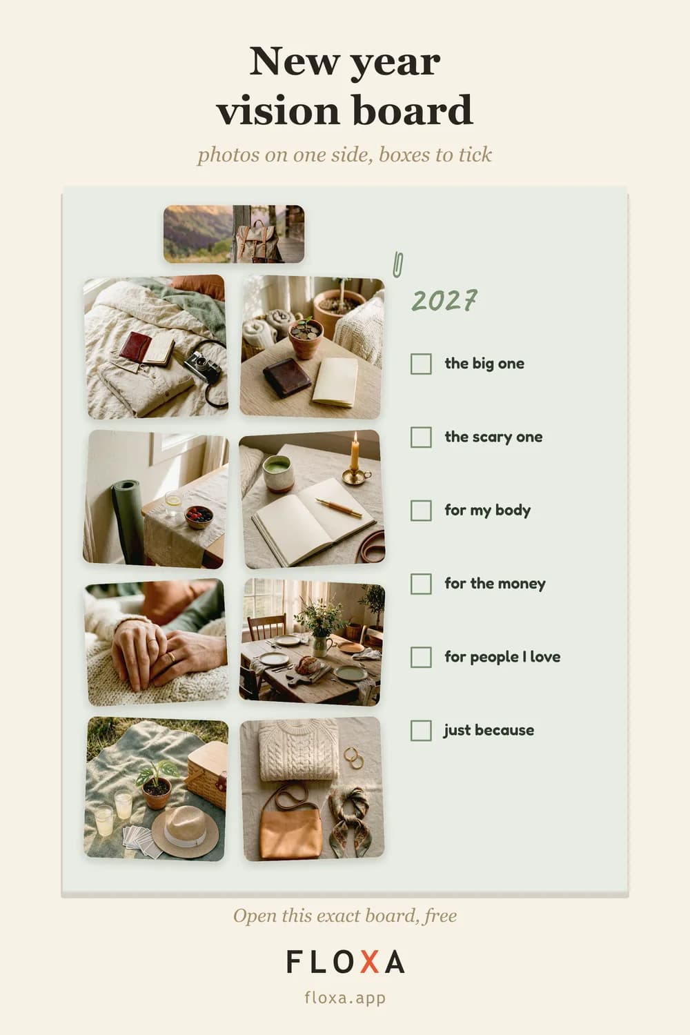 2027 vision board in a goal checklist layout, the board a winter arc ends in
