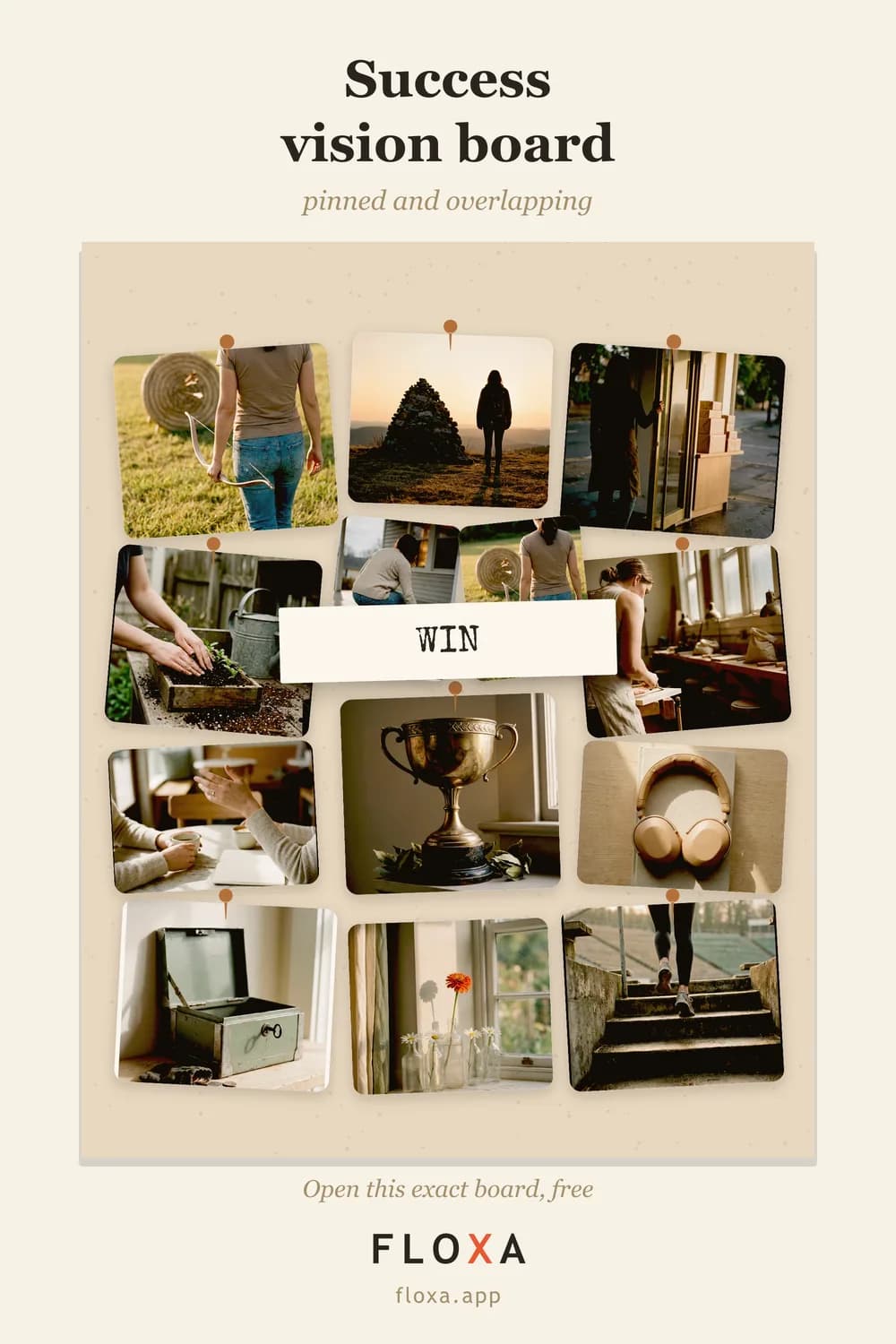 winter arc board idea in a cork board layout with pinned photos and a goal word