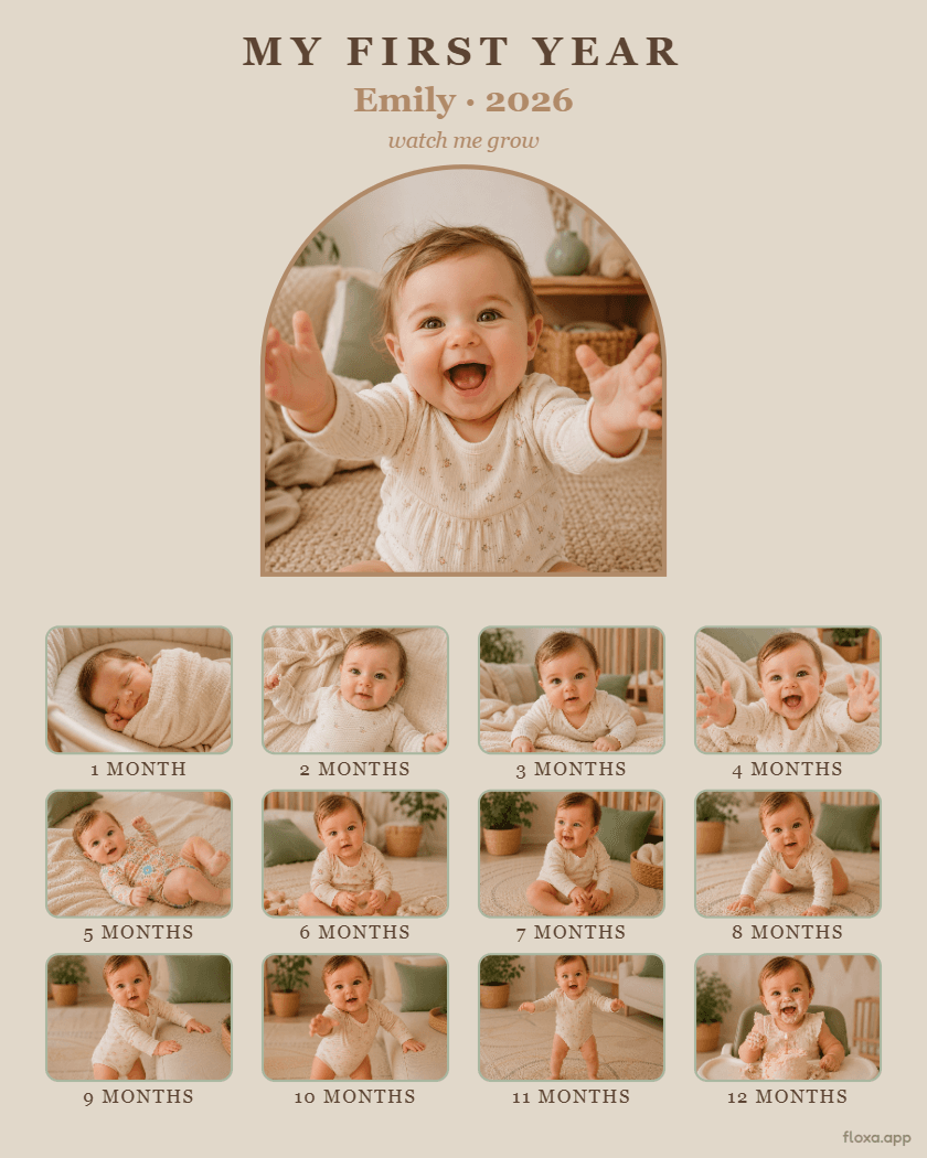 First Birthday Board — a 12-month baby photo collage